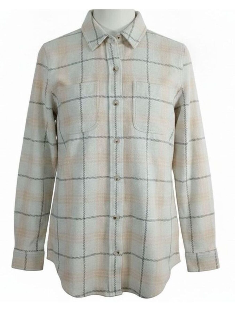 Quince Soft Check Plaid Flannel Button Down Shirt - Cream Gray Windowpane, Small